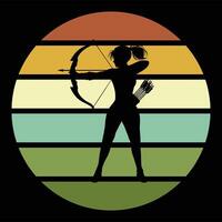 Archer Silhouette Against a Retro Sunset Background vector