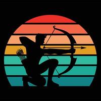 Archery Artwork Featuring Archer and Retro Sunset Background vector