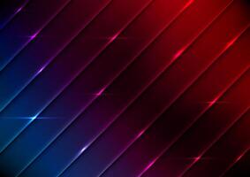 Futuristic abstract background with diagonal neon light metallic surfaces transitioning from deep blue to red hues, glowing reflections, cyberpunk aesthetic, illustration vector