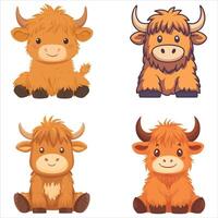 Sitting Baby Highland Cow with Kawaii Heartwarming Design pack vector
