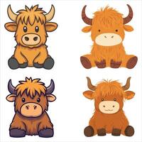 collection of Baby Highland Cow Sitting with Kawaii Charm vector