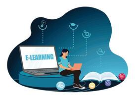 Concept of e-learning or online training using laptop. vector