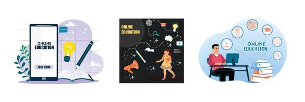 Digital online education app on mobile. Back to school with educational elements. vector