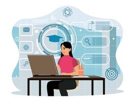 E learning education, internet lessons and online webinar. vector