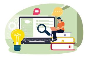 Concept of e-learning, online education at home. vector