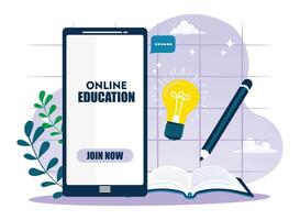 Digital online education application learning on phone. vector