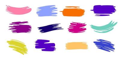 Set of colorful brush strokes different shapes vector
