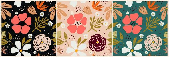 Set of simple colorful seamless floral patterns vector