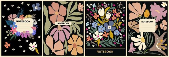 Set of notebook cover abstract botanical designs vector