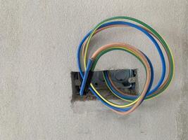 hole of power electricity wire for home construction on background photo