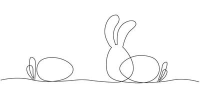 Easter eggs drawn by one line. Happy Easter concept. Greeting banner design, illustration in minimalist style. vector