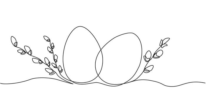 Two egg line art, Continuous one line drawing of eggs in shell, Black and white graphics, illustration design element for Easter holidays vector