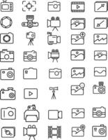 Set of 40 outline icons related to camera. Linear icon collection. Editable stroke. vector