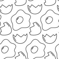 Outline Hand drawn Fried eggs with yolk Cracked eggshell Seamless pattern. Culinary Background idea. Isolated concept Wrapping Wallpaper Thematic, greeting recipe cards or web promo banner, tag vector