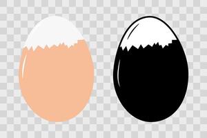 Beige Outline Partially peeled boiled egg in shell. Colorful Black and White Minimalistic Icon Set 2. Isolated illustration Thematic Recipe Cards or web promo banners, leaflets, print materials vector