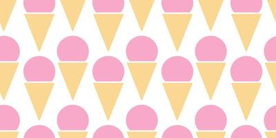 Pink Ice cream scoop in waffle cone Seamless Pattern. Summertime Abstract Background Texture concept. Isolated illustration Wallpaper Wrapping Background Thematic cards or web promo banner, tag vector