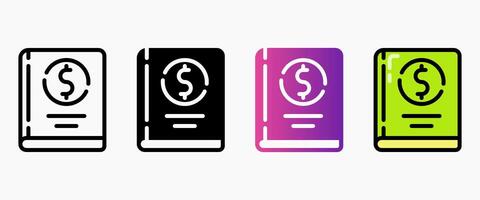 Design Illustration graphic of finance book icon with line, glyph, gradient, and colored line style. Suitable for UI, mobile design, web design vector