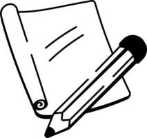 A doodle style icon of sketching paper with a pencil vector