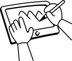 Making digital art on graphic tablet, doodle style icon vector