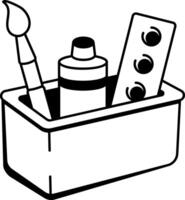A doodle style icon of art supplies in a container vector
