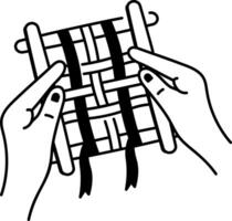 A doodle style icon of fabric weaving with hands vector