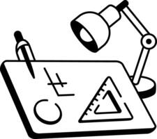 A doodle style icon of drafting table with a lamp vector