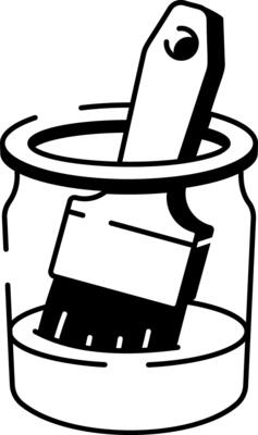 Paintbrush dipped into a paint container, doodle style icon