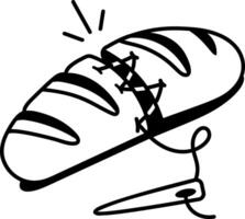 Stitching bread with a needle, doodle style icon vector