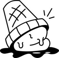 Dropped cone melting on floor, doodle style icon vector