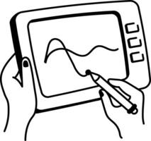 Drawing on digital tablet, doodle style icon vector