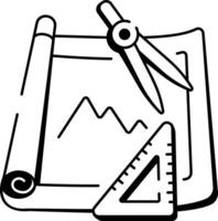 A hand drawn icon of drafting tools included a compass and protractor vector