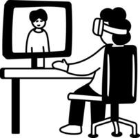 Hand drawn illustration of a character using virtual reality glasses vector