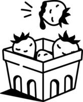 Hand drawn style icon of strawberry crate filled with fruit vector