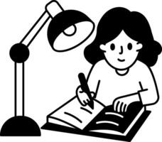 A hand drawn illustration depicting student study on her table vector