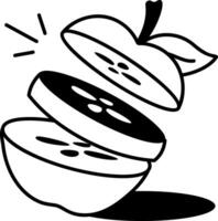 Cutting apple slices icon in hand drawn style vector