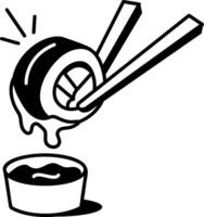 A hand drawn icon of sushi with dip sauce vector
