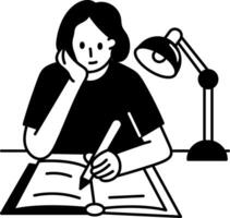 A hand drawn style illustration of studying character vector