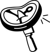 Eating steak with a fork, a doodle style icon vector