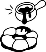 A hand drawn icon of pouring syrup on mochi donut vector