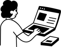A hand drawn illustration of a character filling an online form vector