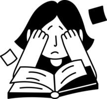A student taking study stress, hand drawn illustration vector