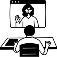 A hand drawn illustration of a character doing virtual study vector