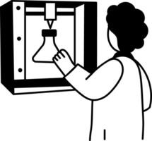 A character doing experiment in chemistry lab, hand drawn illustration vector