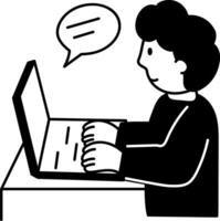 A student doing an educational chat, hand drawn style illustration vector