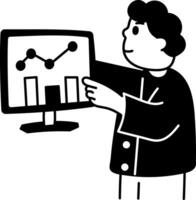 A character doing online analysis on a system, hand drawn illustration vector