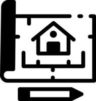 Home plan with a pen, glyph style icon vector