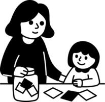 Doodle illustration of a mom and kid adding notes in a wish jar vector
