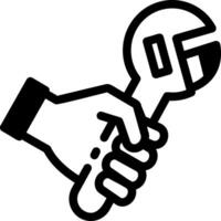 A glyph style icon of an adjustable wrench in hand vector