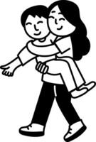 A hand drawn illustration of smiling mother carrying child vector