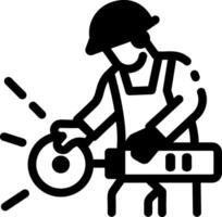 Construction engineer using grinding tool, glyph style icon vector